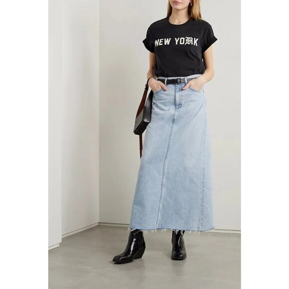 AGOLDE  Net Sustain Hilla Frayed Organic Cotton Maxi Skirt - 28 Light Denim - Picture 2 of 4
